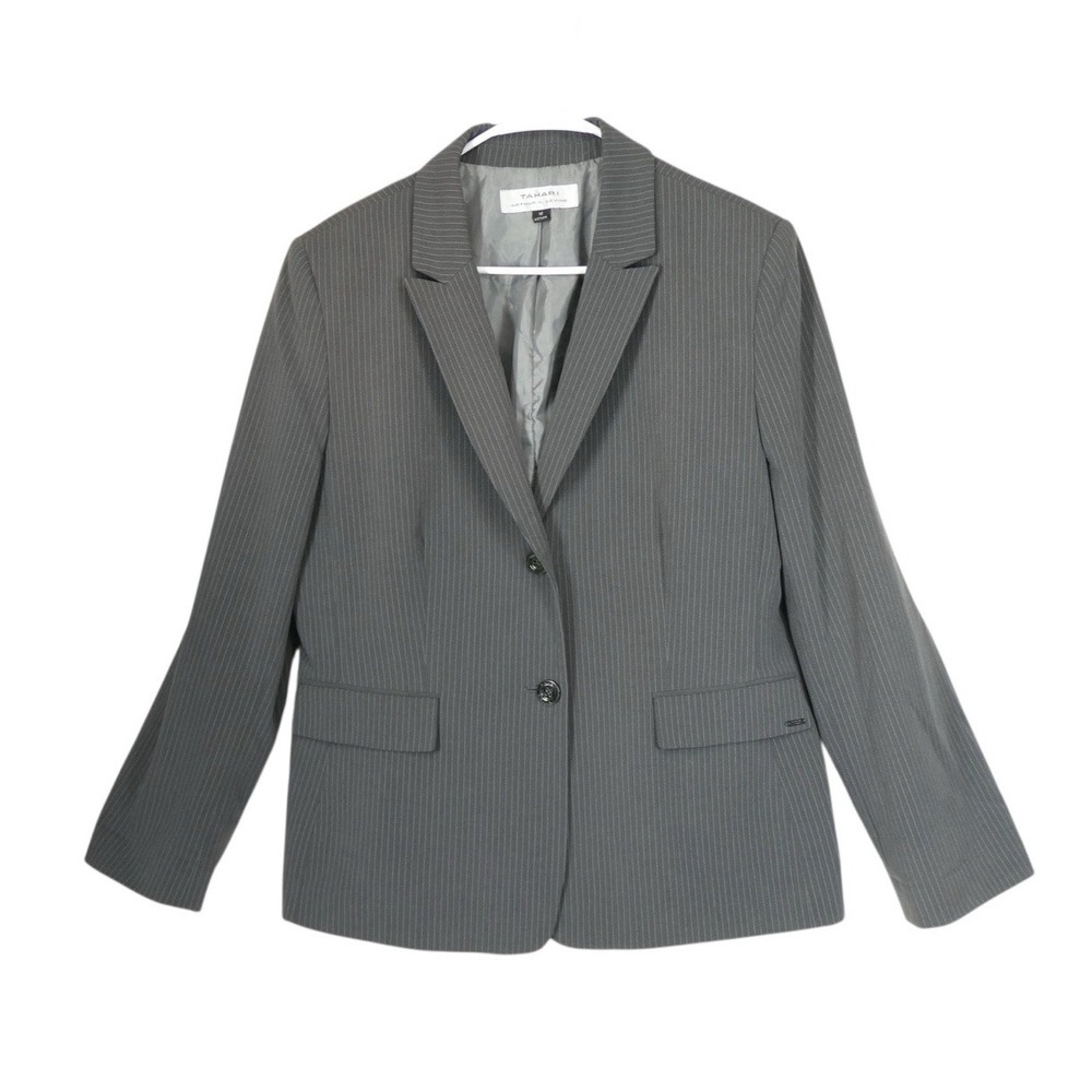 Tahari‎ Arthur S Levine Blazer 16 Gray Pinstripe Lined Career Work Jacket